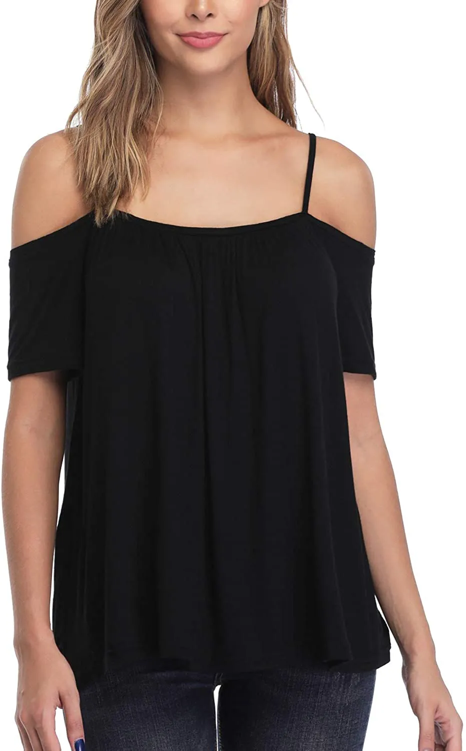 andy & natalie Women's Strappy Off Shoulder Top Cold Shoulder Blouse Cut-Out Shirts