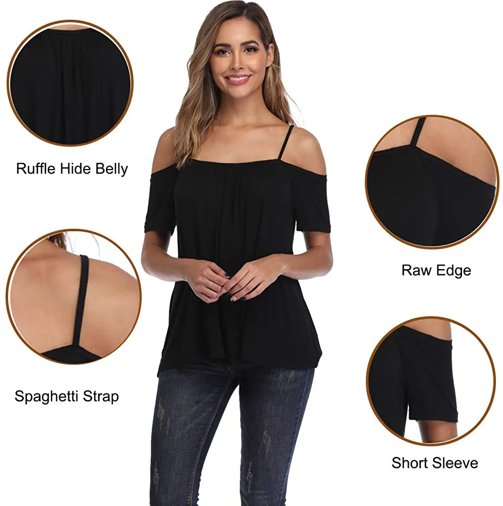 andy & natalie Women's Strappy Off Shoulder Top Cold Shoulder Blouse Cut-Out Shirts