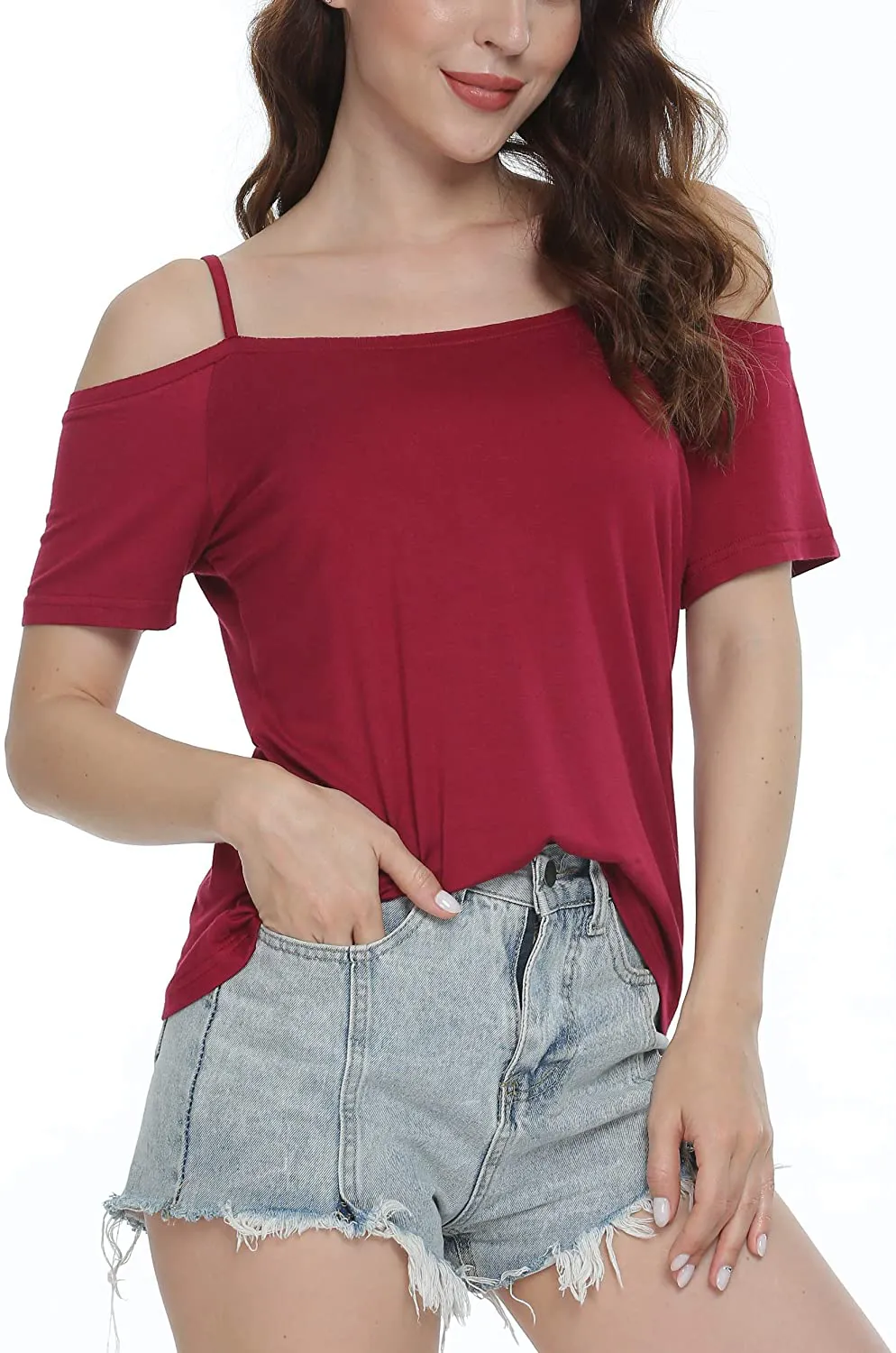 andy & natalie Women's Strappy Off Shoulder Top Cold Shoulder Blouse Cut-Out Shirts