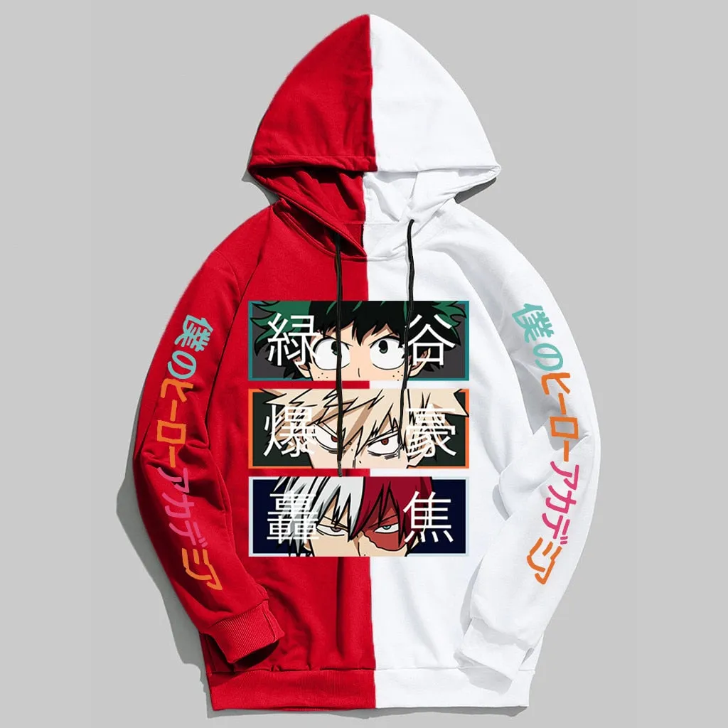 Anime My Hero Academia Hoodies Cool Shoto Todoroki Bakugou Deku Pullover Hooded Sweatshirt Patchwork Men&#39;s Long Sleeve Tops