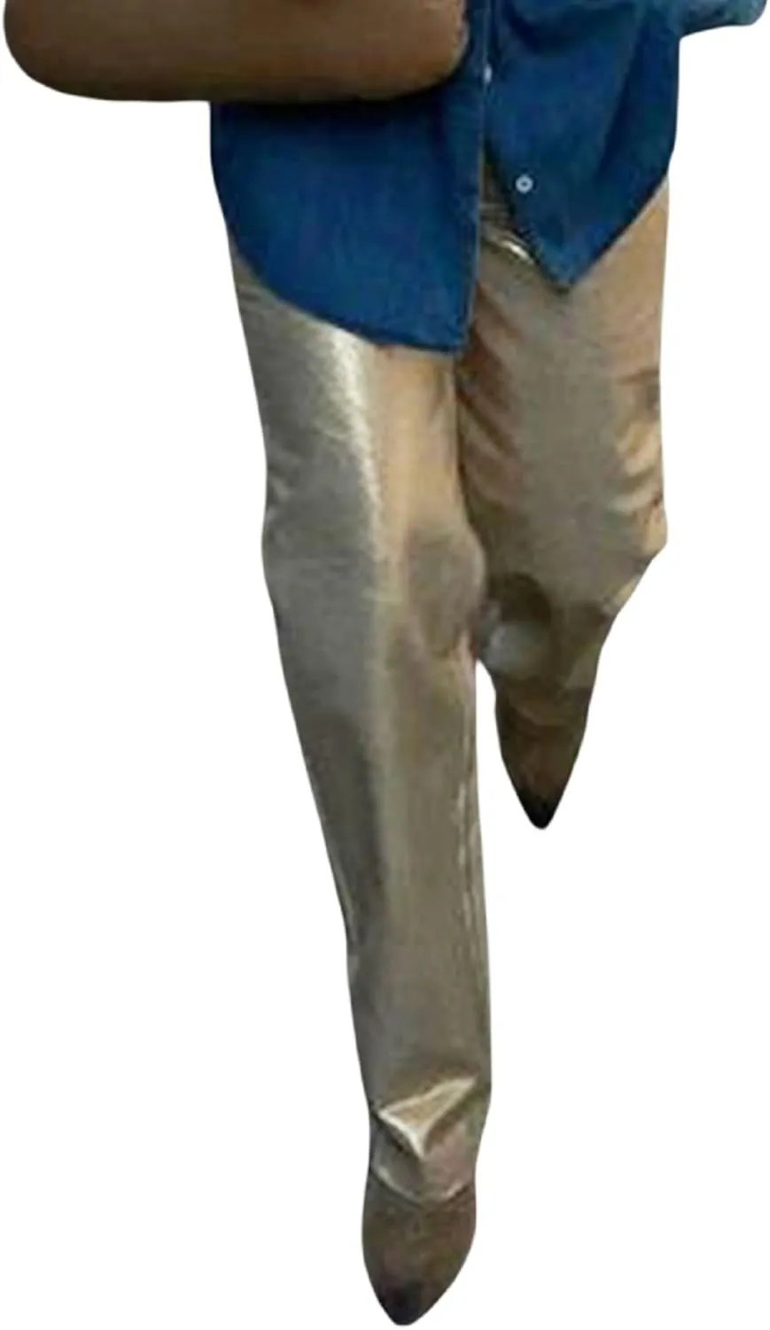 Aonoapll Shiny Metallic Jeans for Women Straight Wide Leg Denim Pants Sparkling Y2k Disco Trousers Clubwear