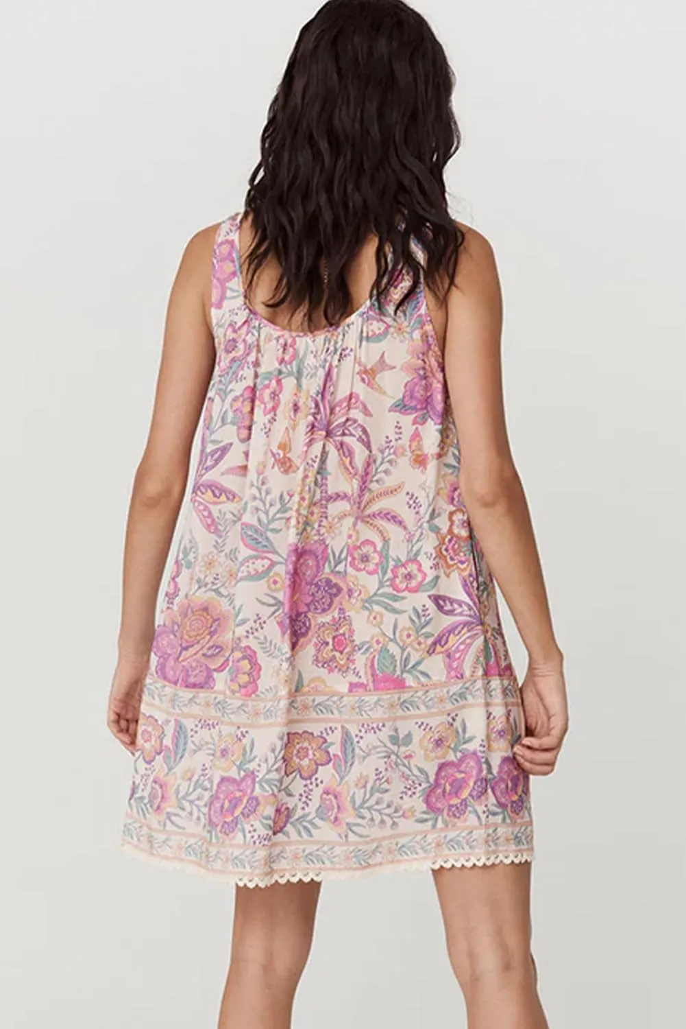 Apvirdy Women's Floral Print Fringed Tie Dresses Summer U Neck Shift Dress Sleeveless Ricrac Trim Mini Dress