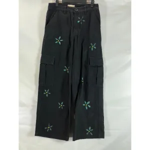 ARITZIA GOLDEN BY TNA Women's Black/Blue Floral Embroidered Cargo Pants SZ 6