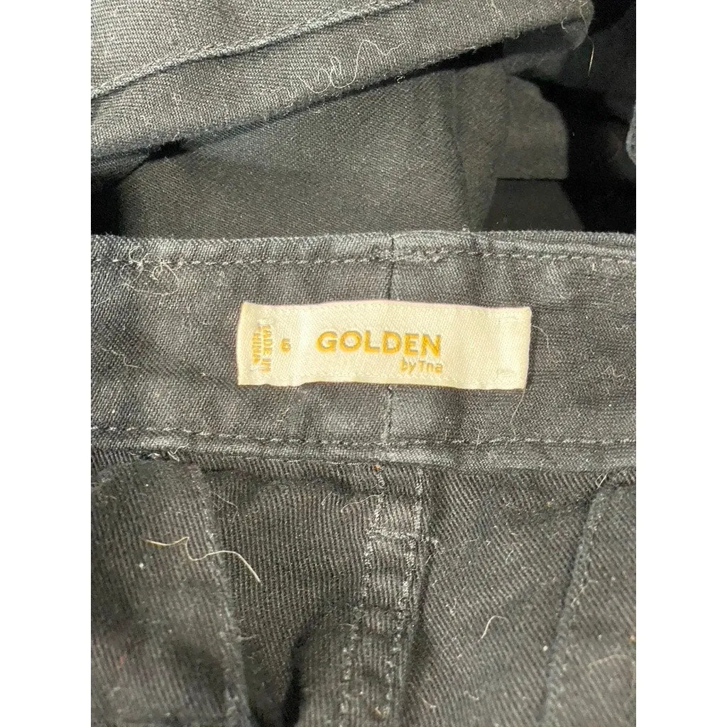 ARITZIA GOLDEN BY TNA Women's Black/Blue Floral Embroidered Cargo Pants SZ 6