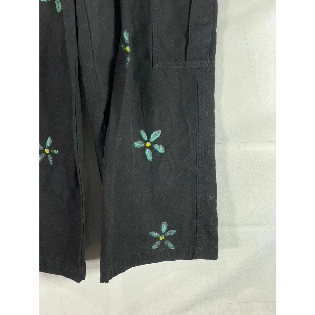 ARITZIA GOLDEN BY TNA Women's Black/Blue Floral Embroidered Cargo Pants SZ 6