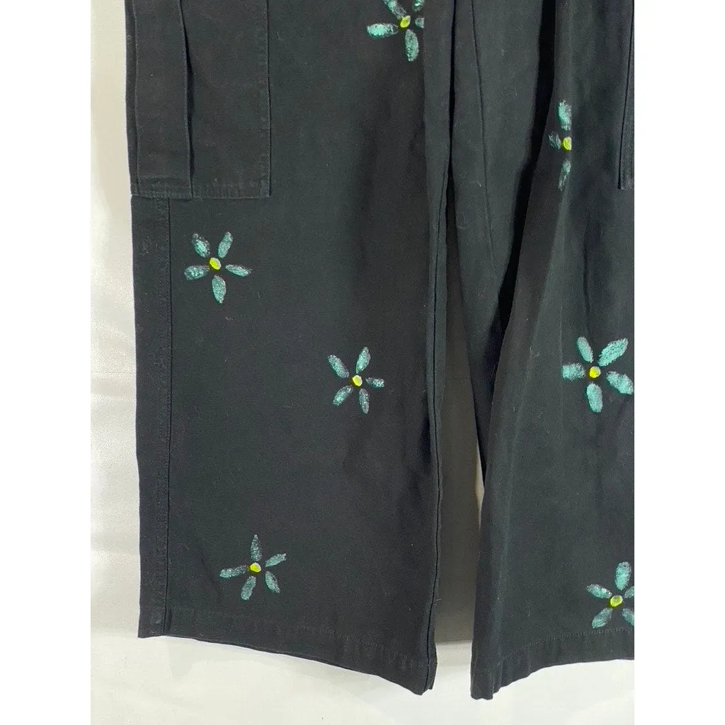 ARITZIA GOLDEN BY TNA Women's Black/Blue Floral Embroidered Cargo Pants SZ 6