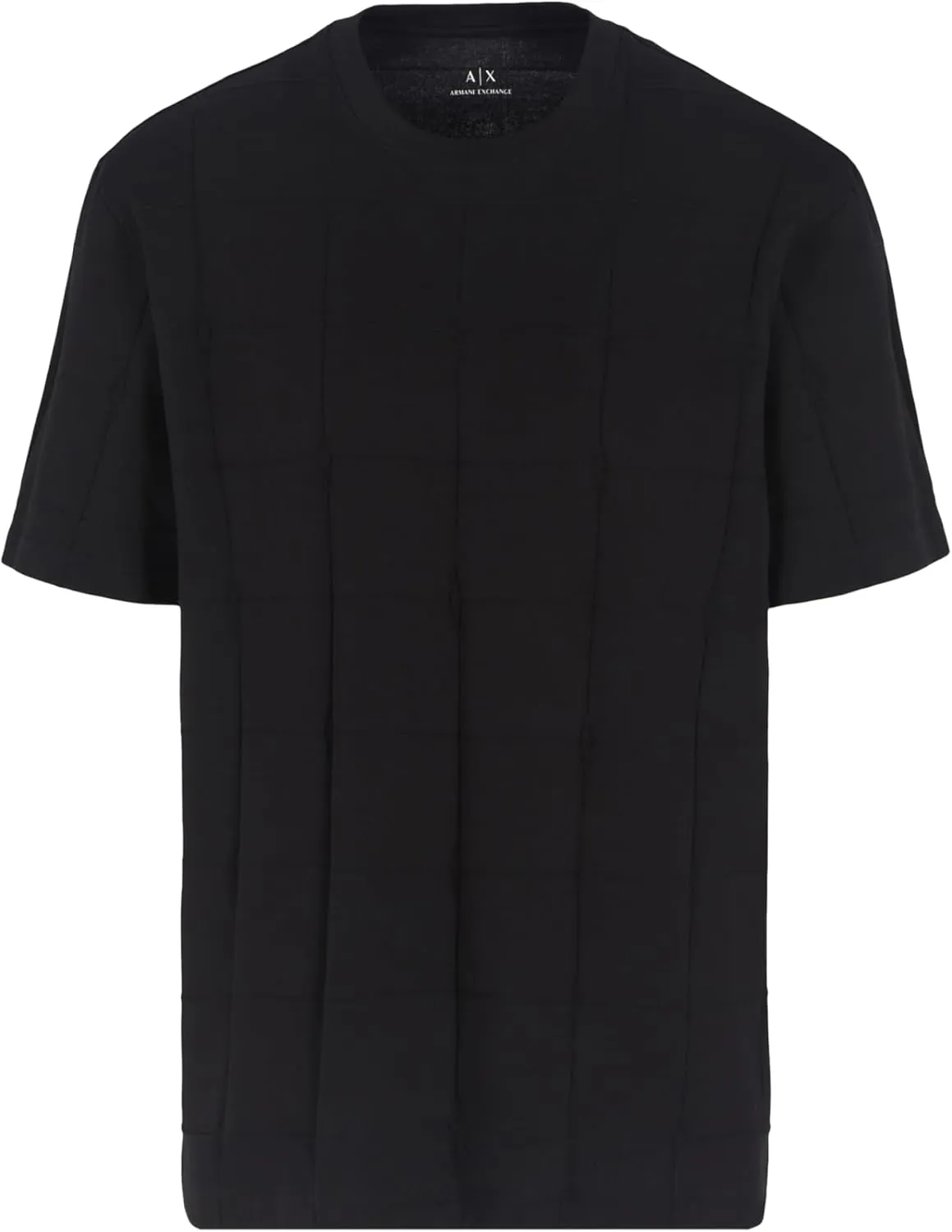 Armani Exchange Men's Jacquard Grid with Vertical Stacked Ax Logos Oversized Fit Tee