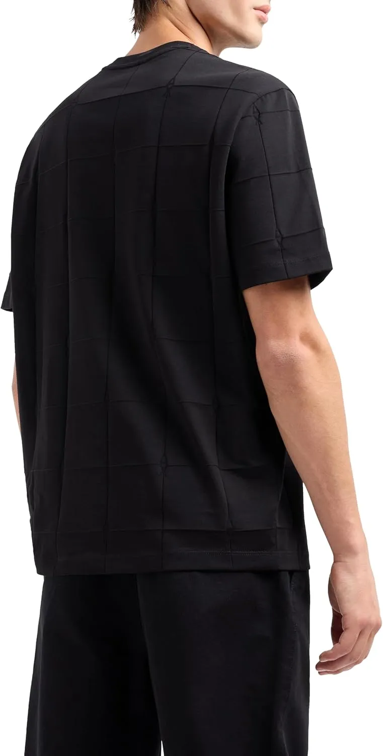Armani Exchange Men's Jacquard Grid with Vertical Stacked Ax Logos Oversized Fit Tee
