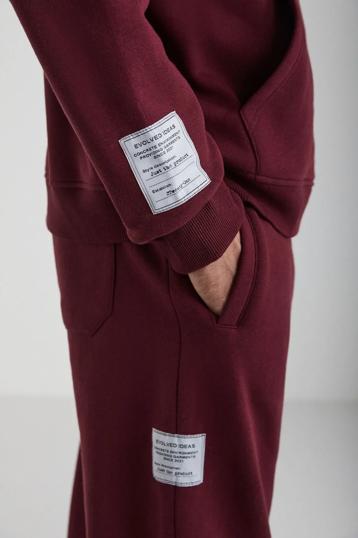 Ashbourne Men's Oversize Kangaroo Pocket Arm Label Detailed Organic Cotton Bordeaux Tracksuit Set