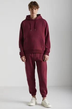 Ashbourne Men's Oversize Kangaroo Pocket Arm Label Detailed Organic Cotton Bordeaux Tracksuit Set