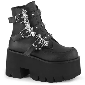 ASHES-55 DemoniaCult Black Vegan Leather Sexy Women's Ankle Boots (Alternative Footwear)