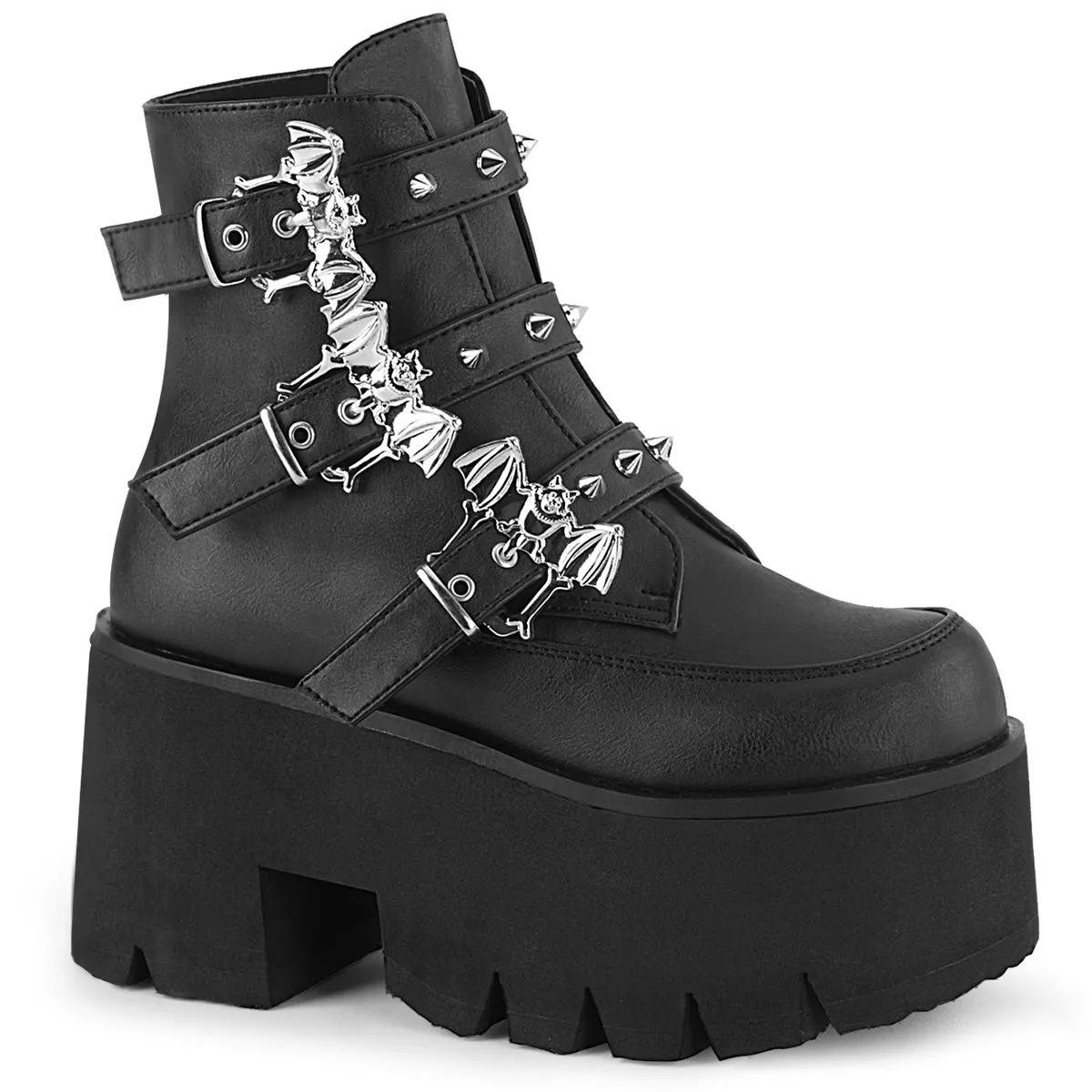 ASHES-55 DemoniaCult Black Vegan Leather Sexy Women's Ankle Boots (Alternative Footwear)