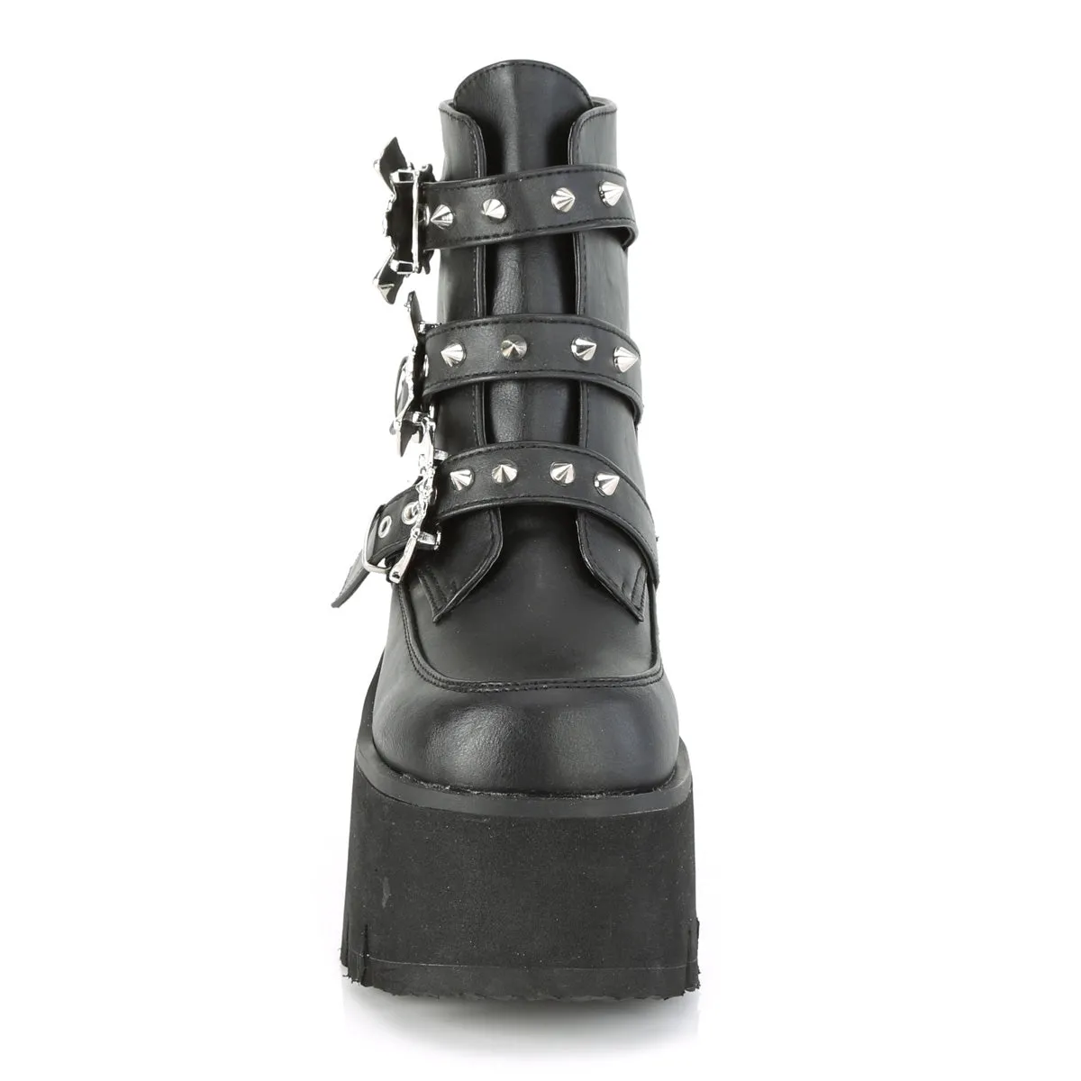ASHES-55 DemoniaCult Black Vegan Leather Sexy Women's Ankle Boots (Alternative Footwear)