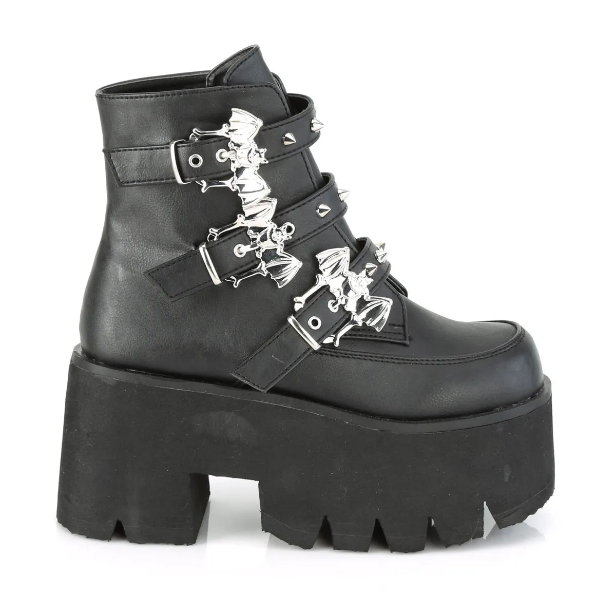 ASHES-55 DemoniaCult Black Vegan Leather Sexy Women's Ankle Boots (Alternative Footwear)