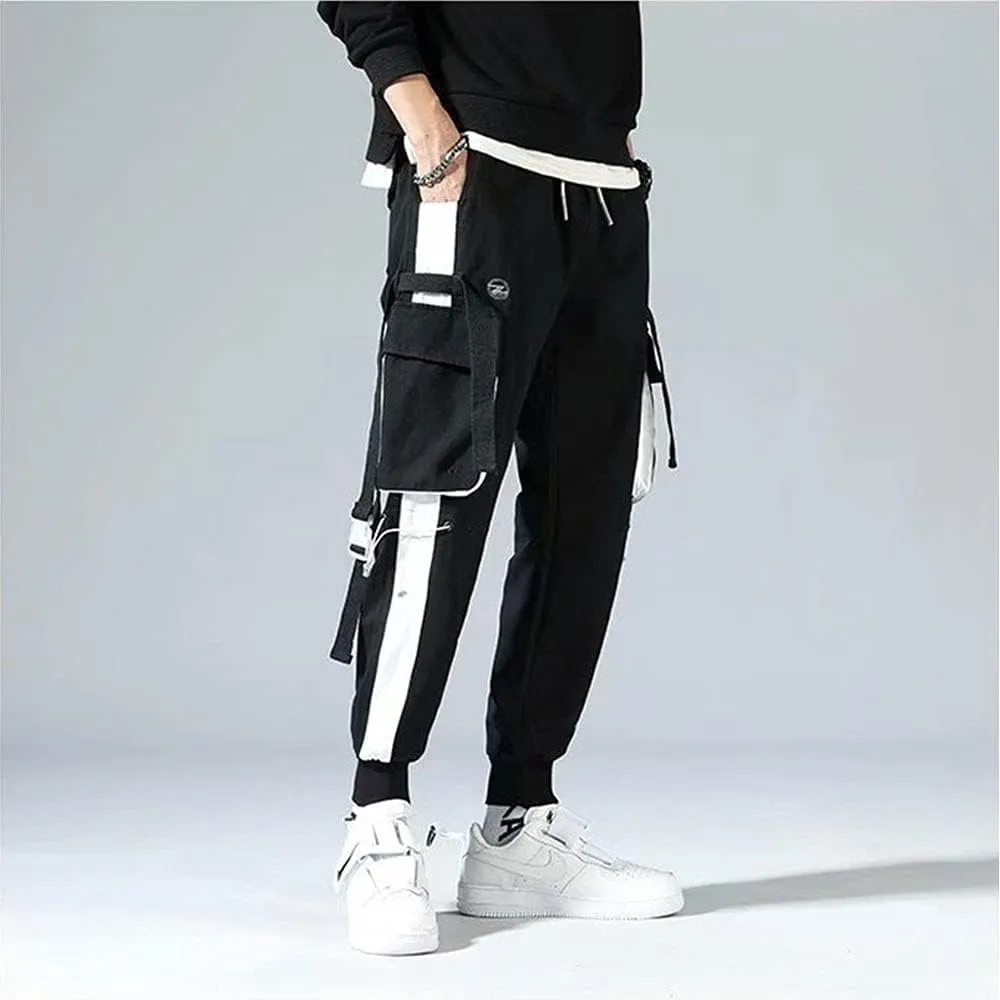 Astellarie Mens Casual Jogger Elastic Waist Pants Streetwear Hip Hop Cargo Pants with Multi Pockets