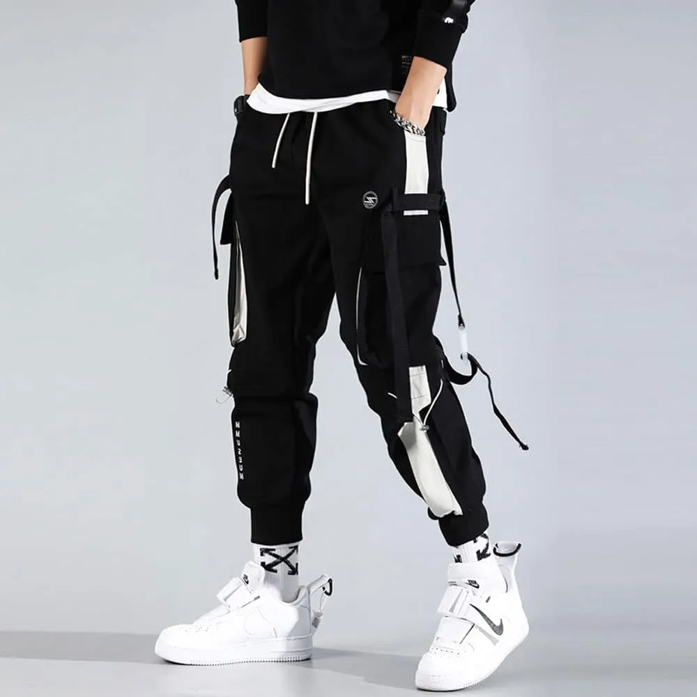 Astellarie Mens Casual Jogger Elastic Waist Pants Streetwear Hip Hop Cargo Pants with Multi Pockets