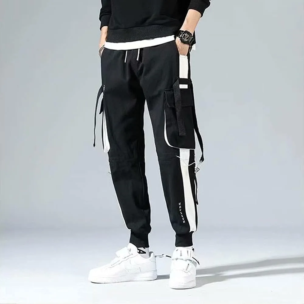 Astellarie Mens Casual Jogger Elastic Waist Pants Streetwear Hip Hop Cargo Pants with Multi Pockets