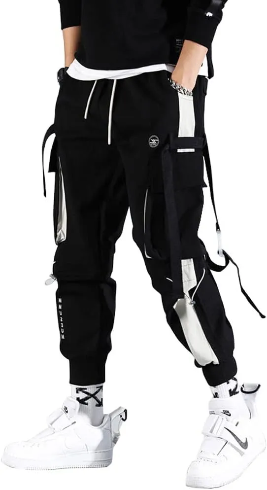 Astellarie Mens Casual Jogger Elastic Waist Pants Streetwear Hip Hop Cargo Pants with Multi Pockets