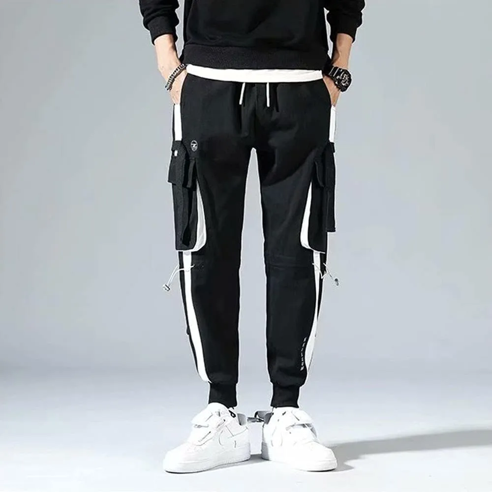 Astellarie Mens Casual Jogger Elastic Waist Pants Streetwear Hip Hop Cargo Pants with Multi Pockets