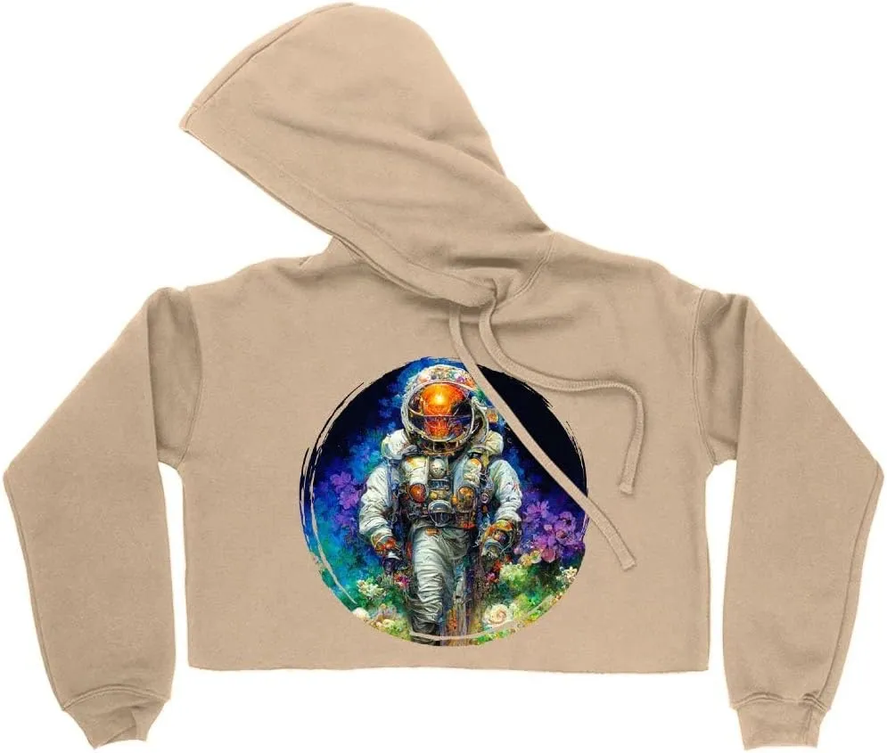 Astronaut Women's Cropped Fleece Hoodie - Absrtact Cropped Hoodie for Women - Space Hooded Sweatshirt