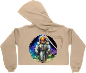 Astronaut Women's Cropped Fleece Hoodie - Absrtact Cropped Hoodie for Women - Space Hooded Sweatshirt