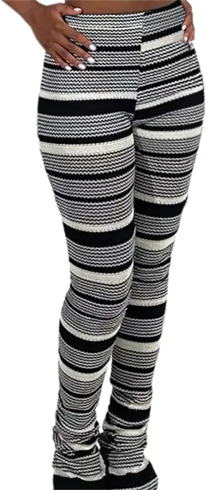 Atyfuniby Stacked Pants for Women - High Waisted Knitted Splice Striped Sweatpants Club Streetwear