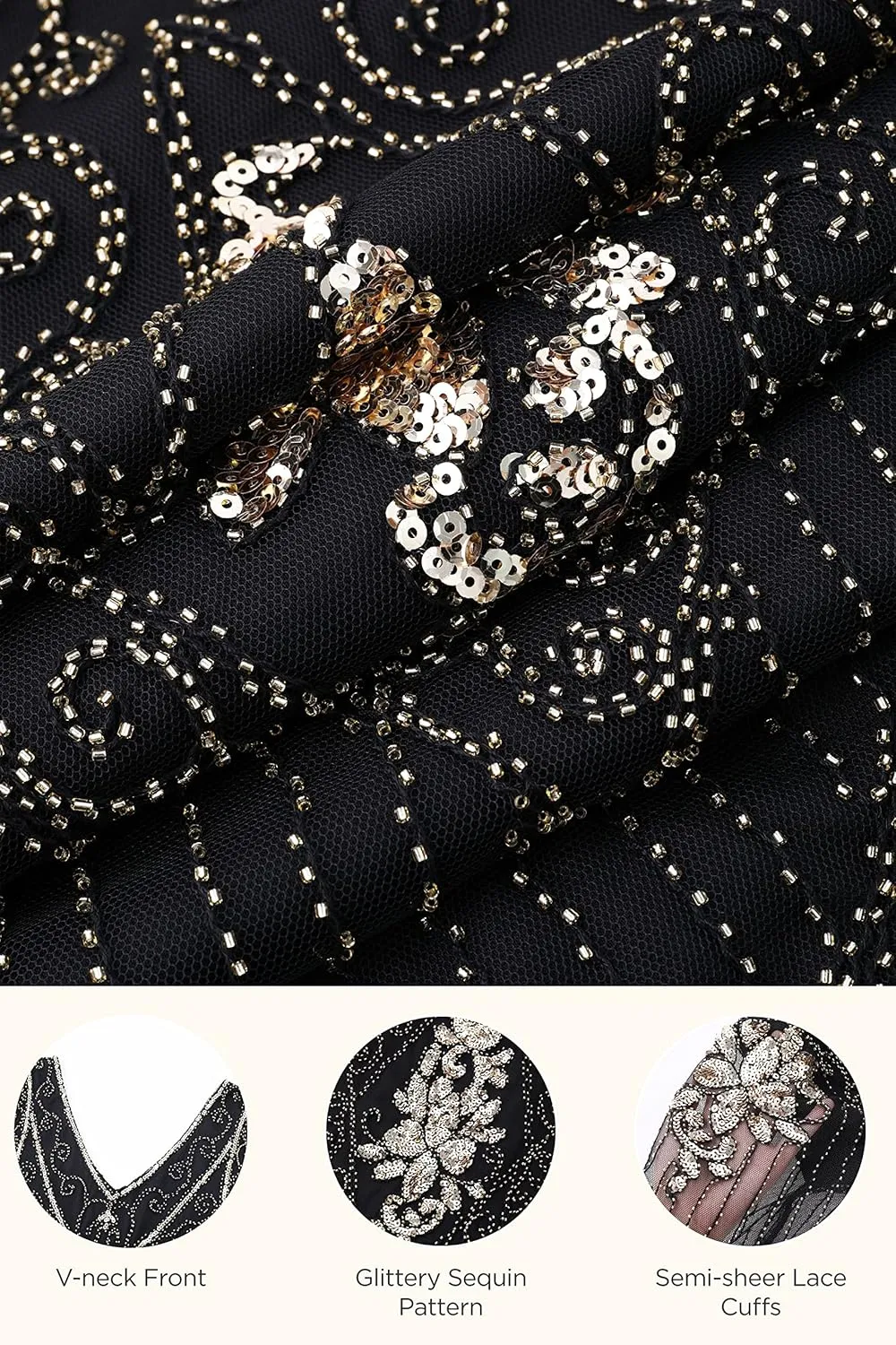 BABEYOND 1920s Art Deco Fringed Sequin Dress Roaring 20s Flapper Fancy Dress