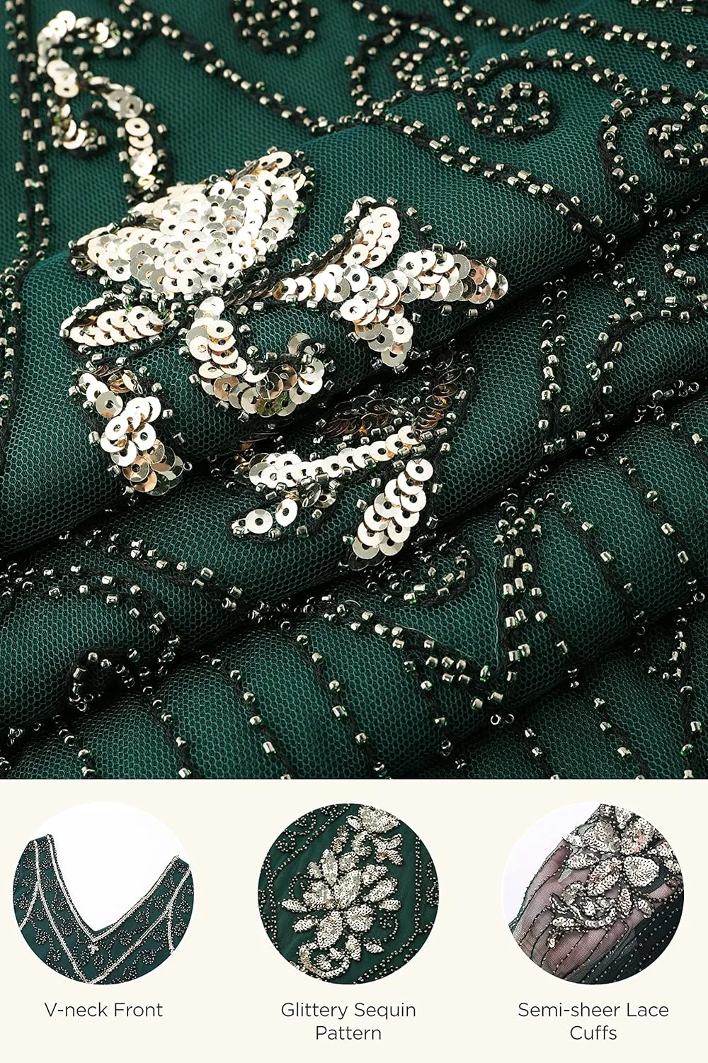 BABEYOND 1920s Art Deco Fringed Sequin Dress Roaring 20s Flapper Fancy Dress
