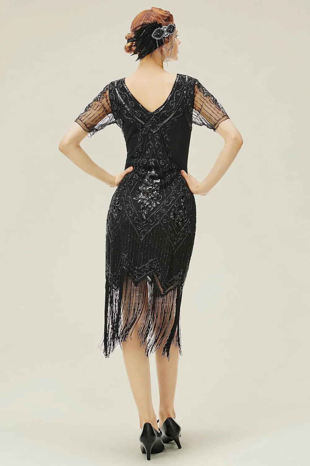 BABEYOND 1920s Art Deco Fringed Sequin Dress Roaring 20s Flapper Fancy Dress