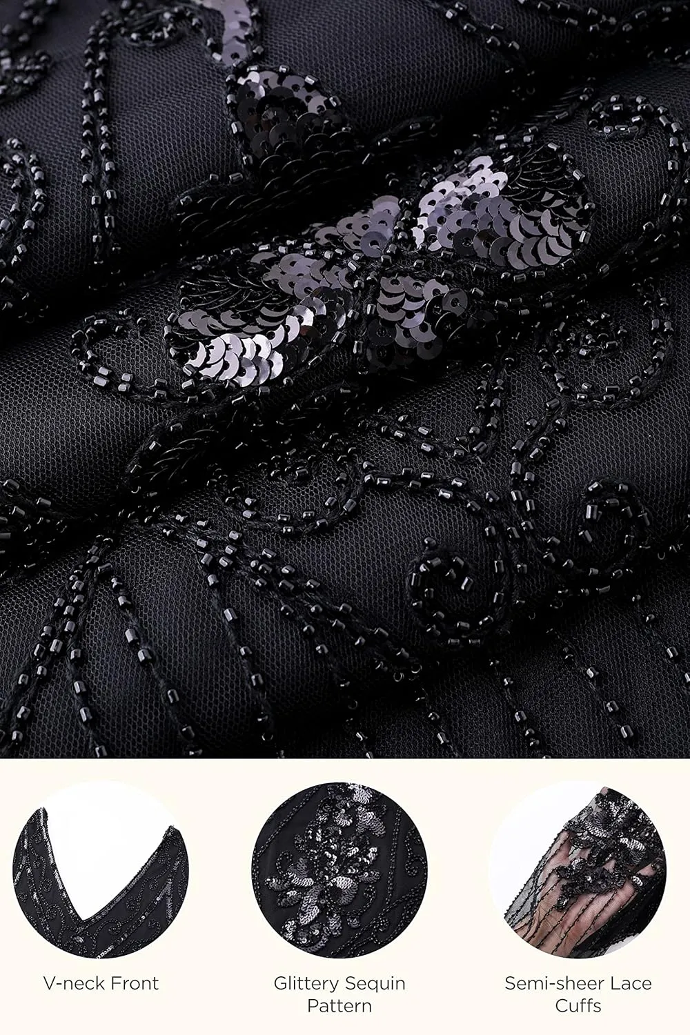 BABEYOND 1920s Art Deco Fringed Sequin Dress Roaring 20s Flapper Fancy Dress