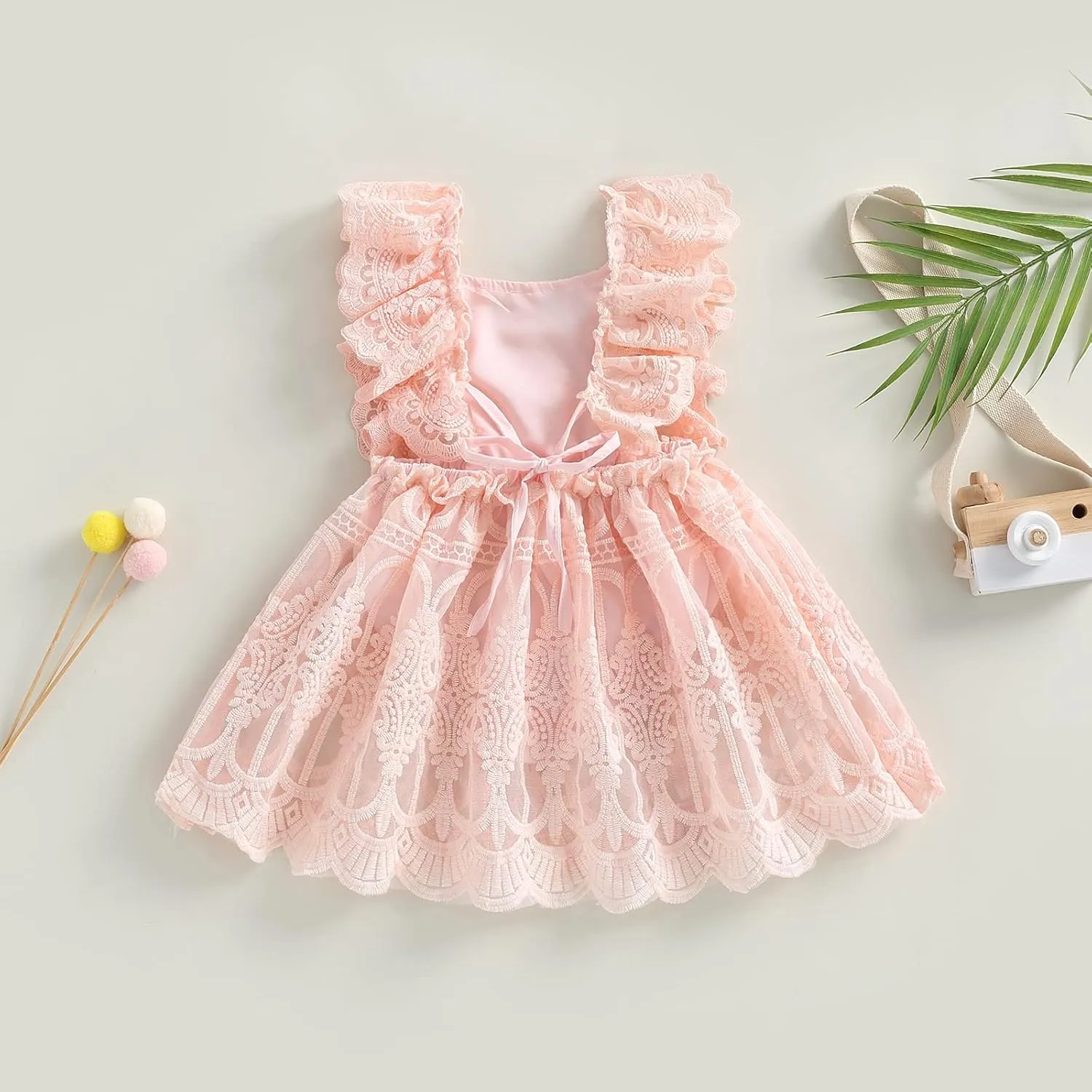 Baby Girls Sleeveless Dress Romper Lace Tutu Skirt Backless Floral Suspenders Dress Infant Summer Outfits Wedding