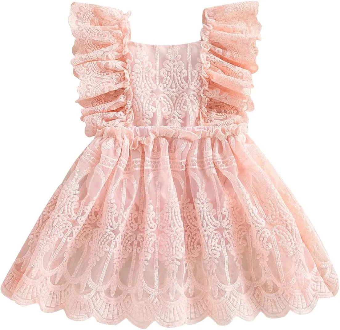 Baby Girls Sleeveless Dress Romper Lace Tutu Skirt Backless Floral Suspenders Dress Infant Summer Outfits Wedding