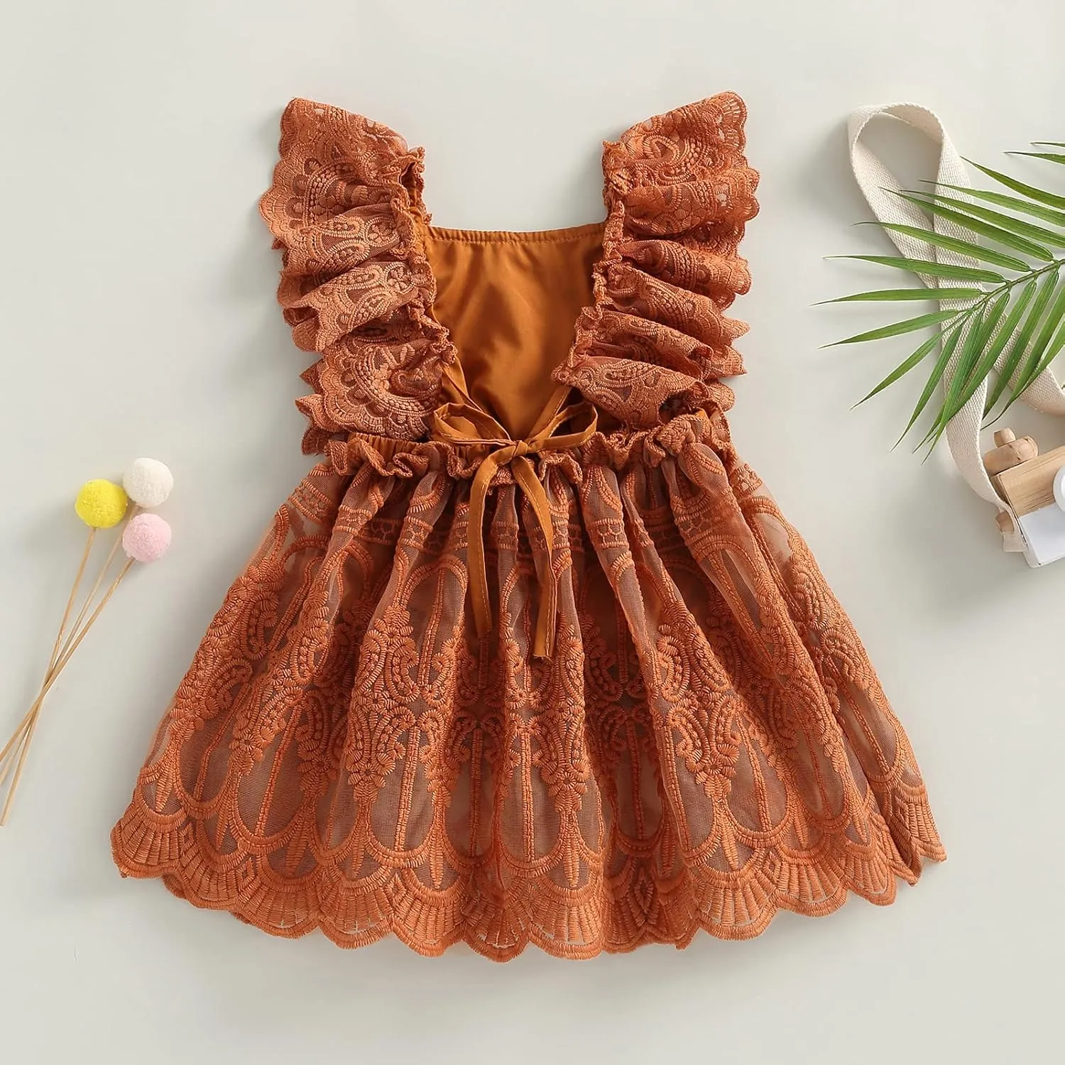 Baby Girls Sleeveless Dress Romper Lace Tutu Skirt Backless Floral Suspenders Dress Infant Summer Outfits Wedding