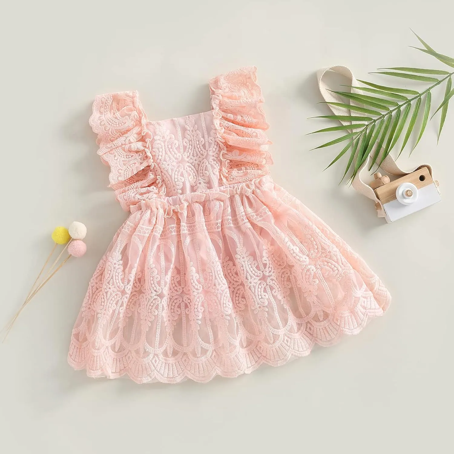 Baby Girls Sleeveless Dress Romper Lace Tutu Skirt Backless Floral Suspenders Dress Infant Summer Outfits Wedding