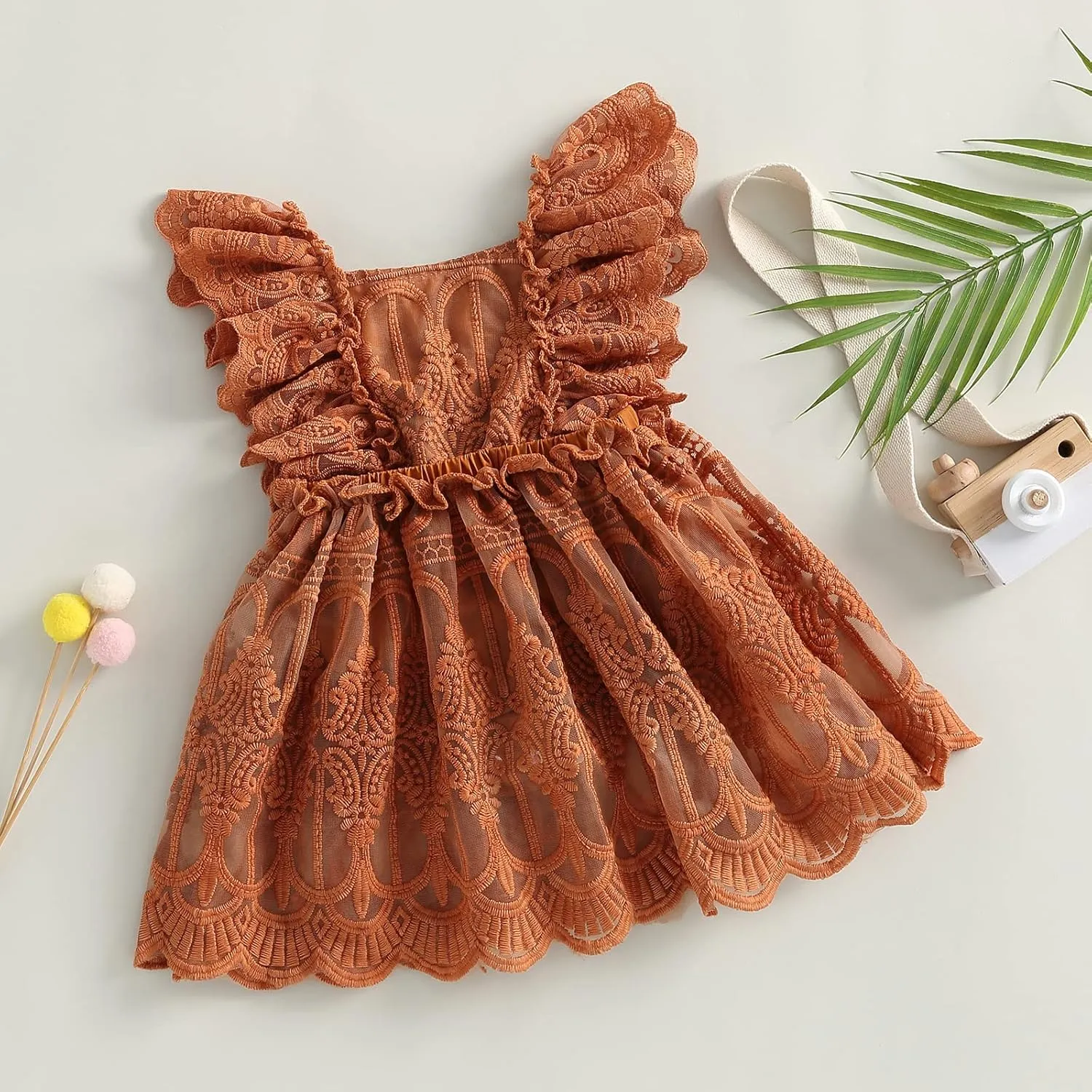 Baby Girls Sleeveless Dress Romper Lace Tutu Skirt Backless Floral Suspenders Dress Infant Summer Outfits Wedding