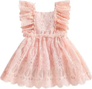 Baby Girls Sleeveless Dress Romper Lace Tutu Skirt Backless Floral Suspenders Dress Infant Summer Outfits Wedding