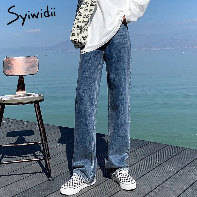 Back to College Joskaa Baggy White High Waisted Jeans for Women 2024 Fashion Denim Pants Full Length Sky Blue Vintage Streetwear Trousers
