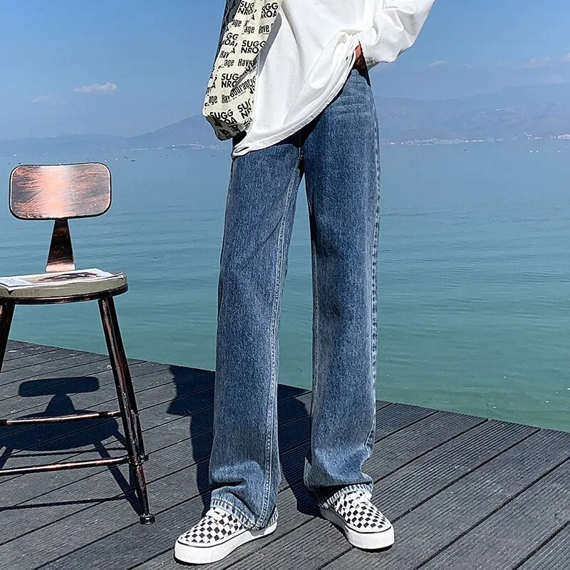 Back to College Joskaa Baggy White High Waisted Jeans for Women 2024 Fashion Denim Pants Full Length Sky Blue Vintage Streetwear Trousers