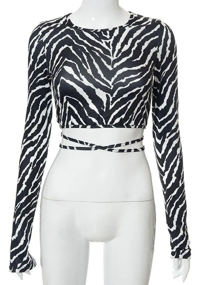 Backless Lace up Zebra Print Cop Top