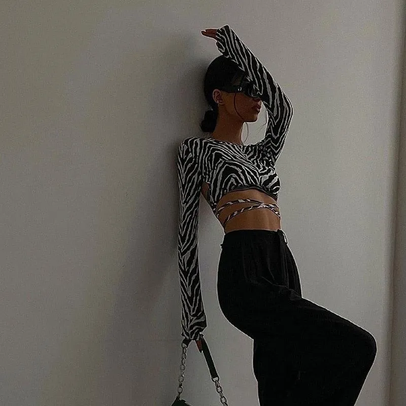 Backless Lace up Zebra Print Cop Top