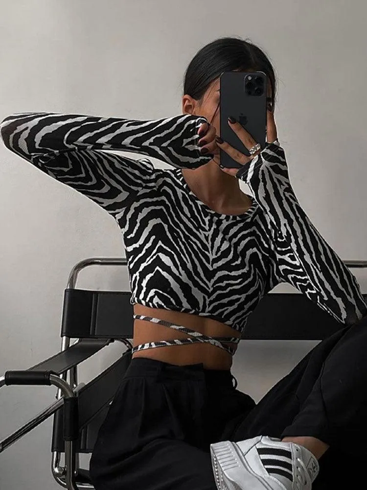 Backless Lace up Zebra Print Cop Top