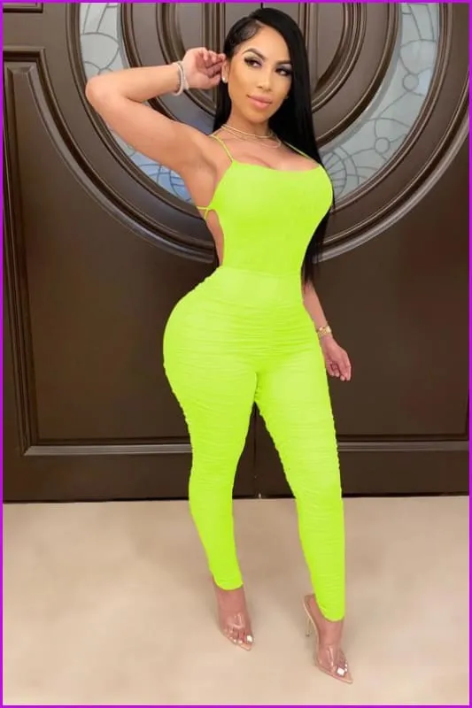 Backless Sleeveless Ruched Skinny Leg Jumpsuit F815