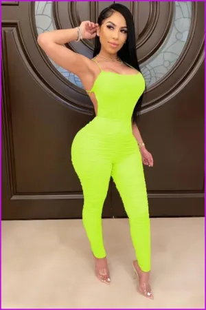 Backless Sleeveless Ruched Skinny Leg Jumpsuit F815