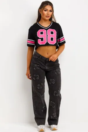 Baggy Jeans With Crosses Charcoal Grey