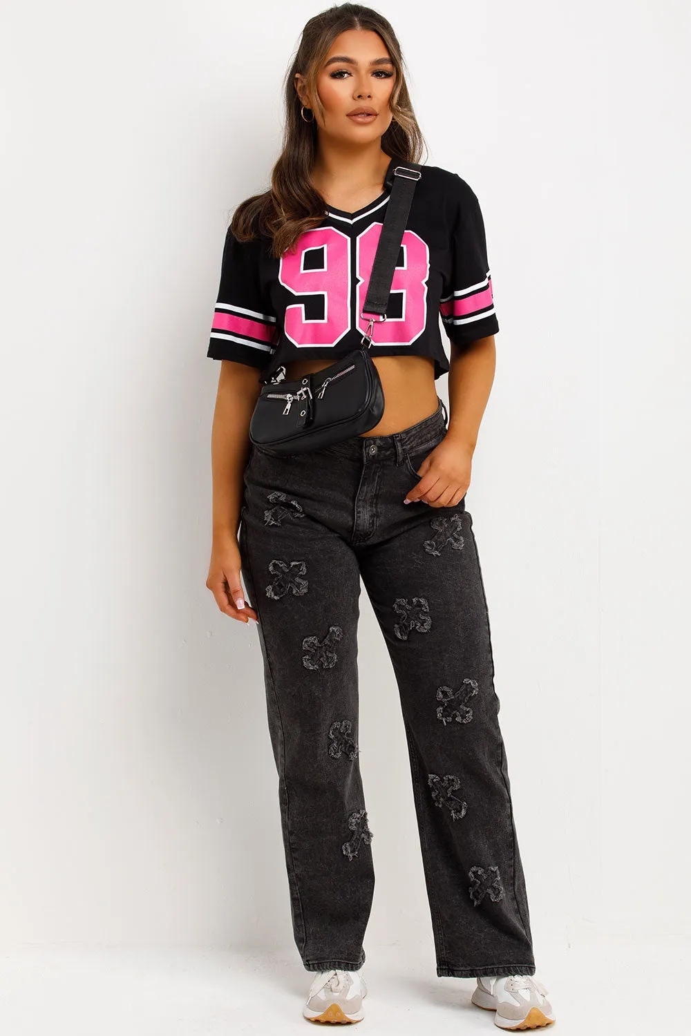 Baggy Jeans With Crosses Charcoal Grey