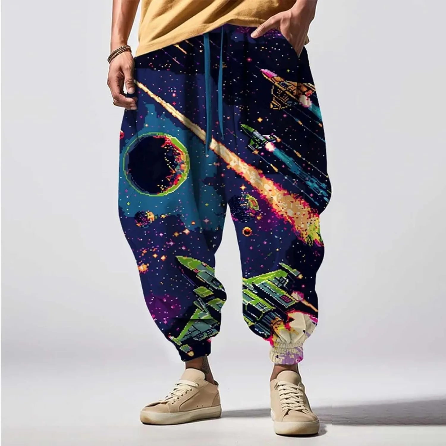Baggy Wide Leg Pants Print Fashion Street Feel Casual Sweatpants Cargo Hippih Loose Fit Trousers Mens Harem Pants