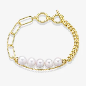 Baroque Freshwater Pearl Sterling Silver Paperclip Curb Link Chain Bracelet