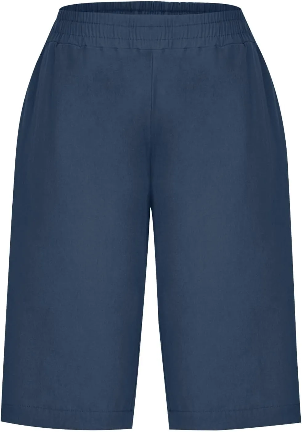 Bermuda Shorts for Womens Knee Length Cotton Linen Capris Lightweight Summer Straight Leg Beach Travel Shorts W Pocket