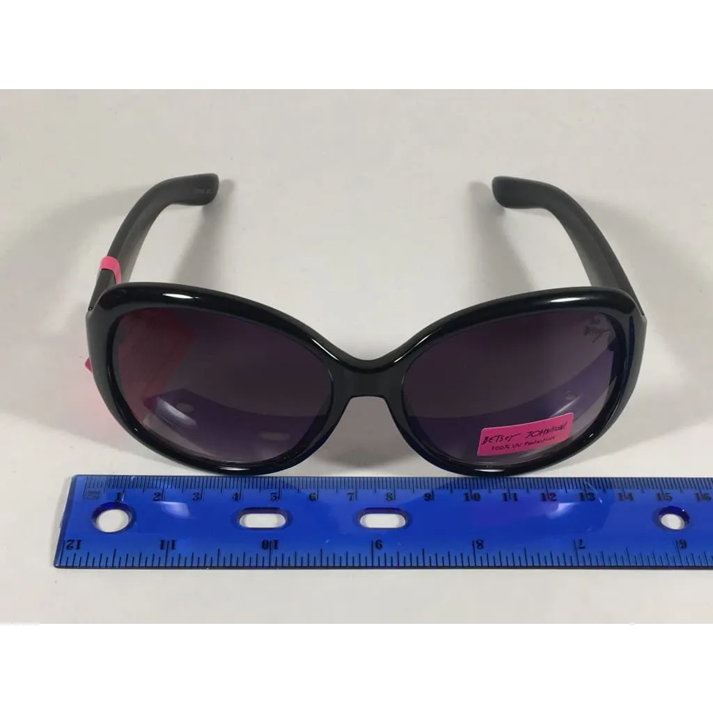 Betsey Johnson Oversized Sunglasses Black Gold Glitter Stone Gray Purple Gradient