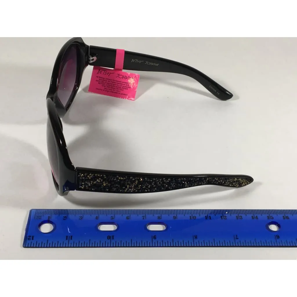 Betsey Johnson Oversized Sunglasses Black Gold Glitter Stone Gray Purple Gradient